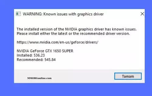 Warning known Issues with graphics driver